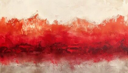 Vibrant red and ochre abstract composition with grape seed essence on off-white canvas. Harmonious dance of colors creating a mesmerizing pattern