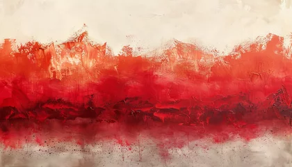 Fotobehang Vibrant red and ochre abstract composition with grape seed essence on off-white canvas. Harmonious dance of colors creating a mesmerizing pattern © Thor.PJ