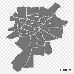 High Quality map of Lublin is a city  Poland, with borders of the districts. Map of Lublin for your web site design, app, UI. EPS10. - obrazy, fototapety, plakaty