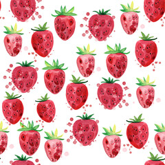 seamless pattern with strawberries. Hand drawn watercolor painting. 