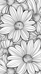 Patterns (seamless): A coloring book page featuring a seamless pattern of flowers