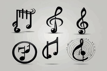 Fototapeta na wymiar Set of glossy black music notes on white background 3D render illustration with clipping path.