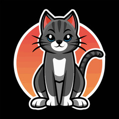 cat of retro sunsets in 80s and 90s style. Abstract sun at beach background with sunny vector and t-shirt design