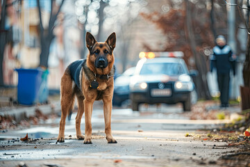 Police dog at crime scene - obrazy, fototapety, plakaty