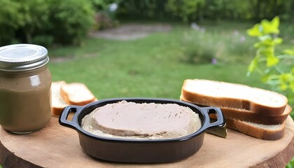 cooked homemade liver pate with bread - obrazy, fototapety, plakaty