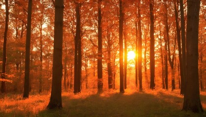 forest in the glowing orange evening sun