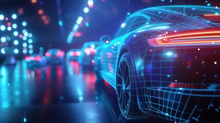 Enthusiasts discussed the latest cyber car upgrades in online forums, each post a closeup of communitydriven innovation sharing - obrazy, fototapety, plakaty