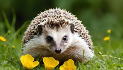 Hedgehog,  in natural garden habitat with green grass