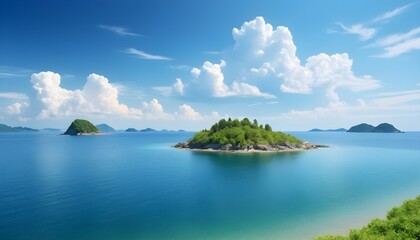 Landscape sea and island on the bright sky in summer