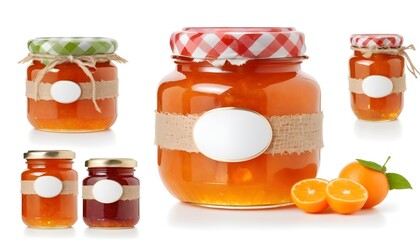 Marmalade jam jar isolated on white background - obrazy, fototapety, plakaty