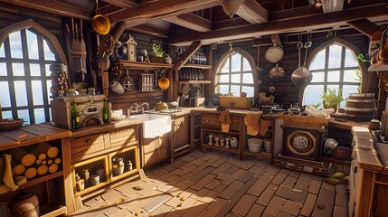 Cozy and Functional Rustic Kitchen with Vintage Decor and Handcrafted Cooking Essentials