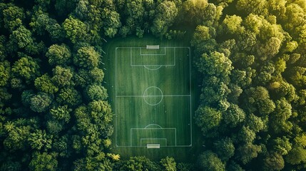 Soccer field in the forest. - obrazy, fototapety, plakaty