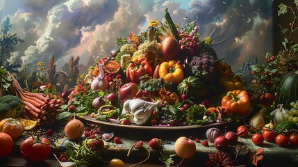 Transform a traditional oil painting into a surreal culinary landscape in virtual reality Play with...