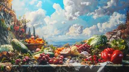 Transform a traditional oil painting into a surreal culinary landscape in virtual reality Play with...