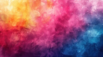 A colorful painting of a starry sky with a rainbow background