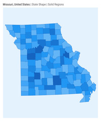 Missouri, United States. Simple vector map. State shape. Solid Regions style. Border of Missouri. Vector illustration.