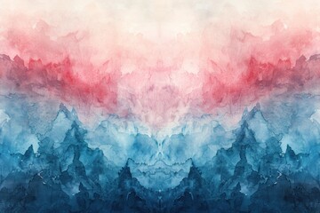 Fototapeta premium A painting of a mountain range with blue, red, and white colors