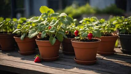 Fototapeta na wymiar strawberry plants in pots