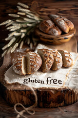 A gluten free word with wood background,with writing " gluten free"