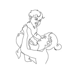 Continuous Line Art of Motherhood, Carry baby, Happy Mother day card, one line drawing, parent and child silhouette hand drawn. Vector illustration