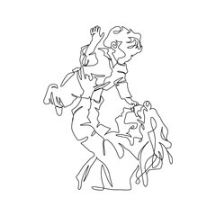 Continuous Line Art of Motherhood, Carry baby, Happy Mother day card, one line drawing, parent and child silhouette hand drawn. Vector illustration