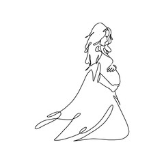 Continuous Line Art of Motherhood, Love pregnant, Happy Mother day card, one line drawing, parent and child silhouette hand drawn. Vector illustration