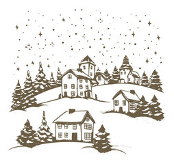 Christmas home, Sketch, Pictogram Art, Black on white image