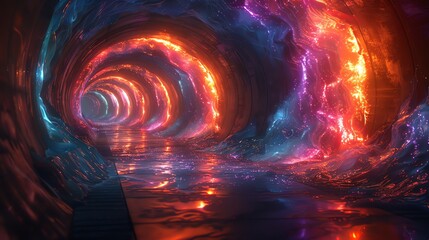 Fototapeta premium A mystical 3D graffiti underpass where the walls pulse with waves of love and healing, ethereal light effects