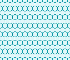 Honeycomb Background. Cyan color on matching background. Plain hexagon grid with bold cells. Hexagon cells. Seamless pattern. Tileable vector illustration.