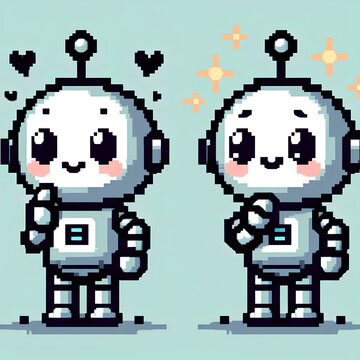 set of pixel cartoon robots