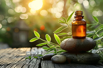 Relaxing Spa Still Life Featuring Oils and Herbal Aromatherapy Essentials