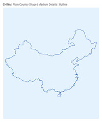China plain country map. Medium Details. Outline style. Shape of China. Vector illustration.