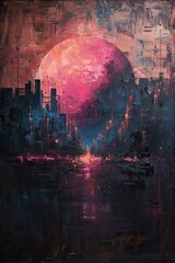 An apocalyptic city stands in hues of blush rose, fuchsia, cobalt, and brown, the Renaissance oil technique emphasizing survival amidst decay.