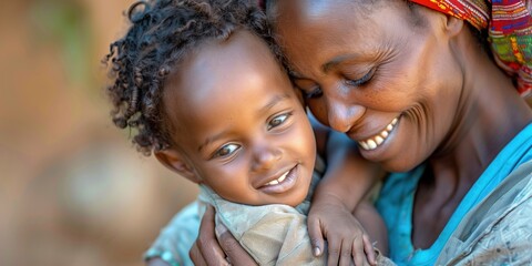 Ethiopian mother and child in laughter embrace, a snapshot of pure joy
