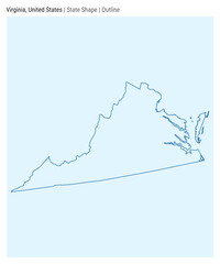 Virginia, United States. Simple vector map. State shape. Outline style. Border of Virginia. Vector illustration.
