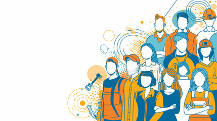 People of different professions together outline illustration, People of different professions, worker of different profession, workers, labor day, workers day, professional workers, workers