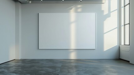 Interior of modern gallery with empty poster on wall. Mock up, 3D Rendering
