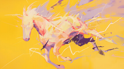 Arte contemporânea cavalos e raios - Ilustração  - obrazy, fototapety, plakaty