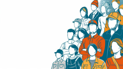 People of different professions together outline illustration, People of different professions, worker of different profession, workers, labor day, workers day, professional workers, workers