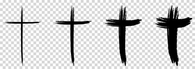 Brush painted cross icons set. Vector illustration isolated on transparent background - obrazy, fototapety, plakaty