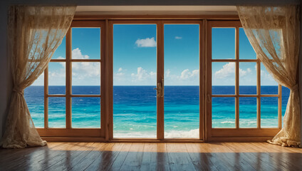 Window with sea view summer