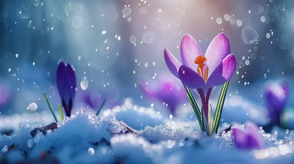 Badkamer foto achterwand crocus flowers in snow © Olha