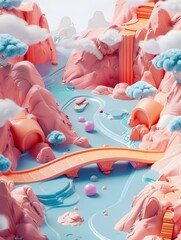 Enchanting Dreamscape of Floating Crystals and Ethereal Mountains in a Whimsical Digital Landscape