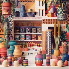 Vibrant Marketplace of Handcrafted Textiles and Goods in Modern