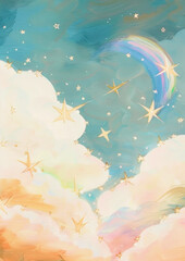Fototapeta na wymiar cute abstract background with clouds and stars in oilpaint style
