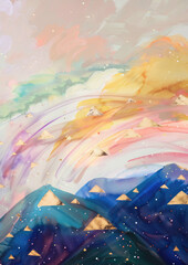 cute abstract background with clouds and stars in oilpaint style - obrazy, fototapety, plakaty