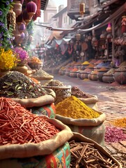 Vibrant Spice Market Overflowing with Exotic Culinary Ingredients from around the World