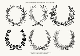 Laurel Wreath Vector Line Art Illustrations