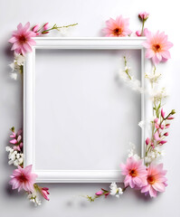 Empty frame and bright flowers around the edges
