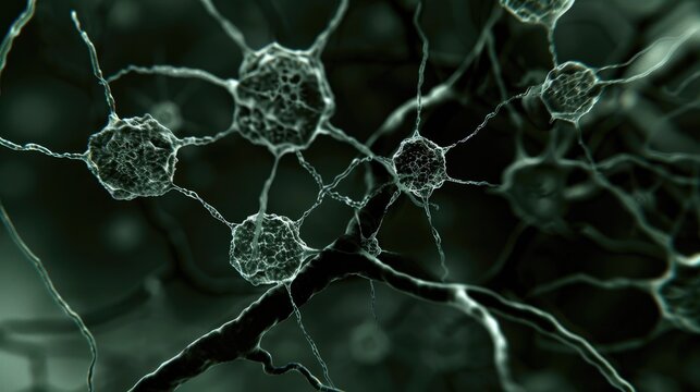 Close-up image of neural network synaptic connections, representing the complexity of the brain's communication pathways.